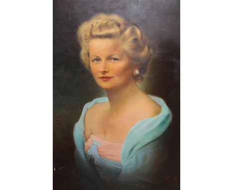R. Marientreu, oil on canvas, head and shoulder portrait of a lady, signed and dated 1960, 73 x 58cm