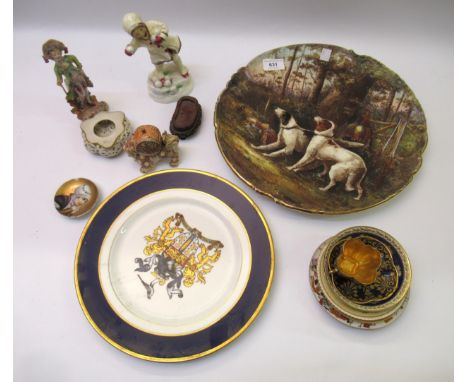 Royal Worcester figure ' December ', together with a small quantity of cabinet cups and saucers, satsuma pottery dog of foe (