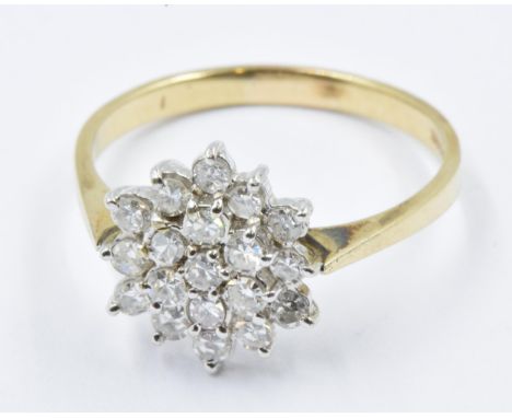 9ct Gold diamond cluster ring, size T, 2.8g