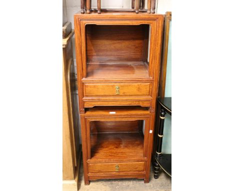 Pair of mid 20th Century Eastern hardwood lamp tables, each with a single drawer to the base