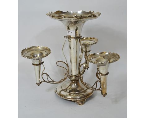 Large London silver four stem epergne, London 1912, 59oz tOne branch partially detached and slightly bent as per photo. Other