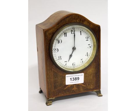 Small Edwardian and mahogany inlaid dome top mantel clock