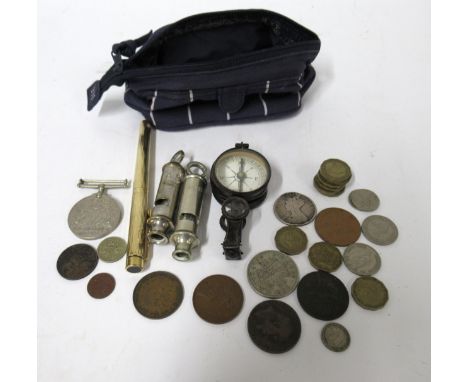 Sheaffer gold plated fountain pen with 14ct gold nib, together with two ARP and police whistles, World War II defence medal, 