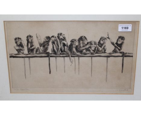 Leonard Robert Brightwell, signed dry point etching, ' The Upper Ten ', 21 x 38cm, framed