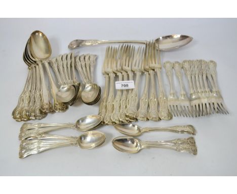 Victorian silver canteen of Kings pattern flatware, maker GA, comprising:-  nine dinner forks, six tablespoons (two not match