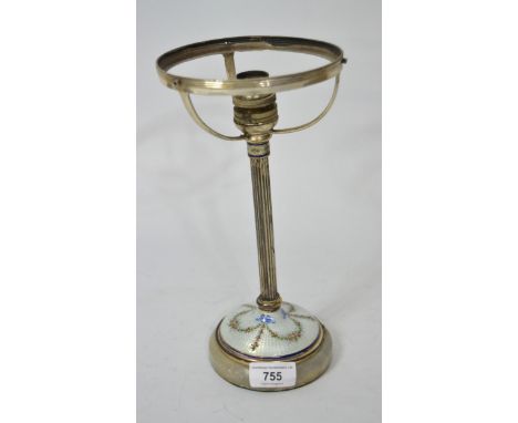 Silver (925 mark) and enamel decorated table lamp on a circular onyx base, 22cm high excluding 26cm high