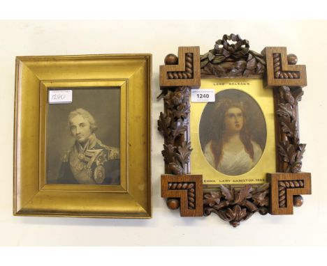 19th Century oil painting on panel, portrait of ' Emma Lady Hamilton ', dated 1802, 14 x 11cm, housed in ornate carved oak fr