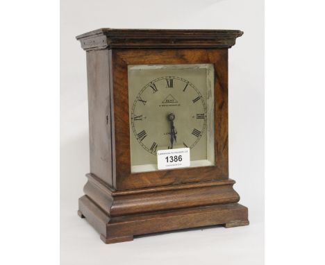 Late 19th / early 20th Century walnut mantel clock, the silvered dial inscribed ' Dent for Royal Exchange, London ', with lat