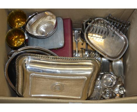 Box containing a quantity of miscellaneous silver plated items and flatware