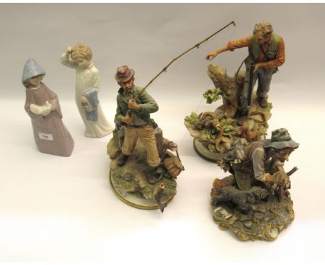 Three various Capo di Monte figures, together with two Nao figures