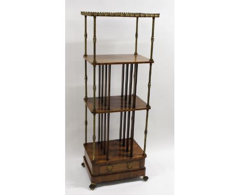 19th Century rosewood and gilt brass mounted four tier what not, the acanthus galleried top above gilt brass baluster turned 