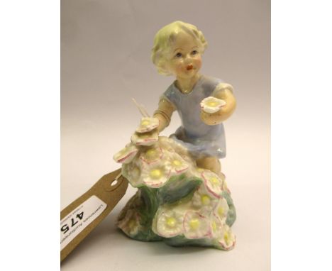 Royal Worcester figure titled ' May ', numbered 1455, young girl picking flowers (chip to flowers), 12.5cm high