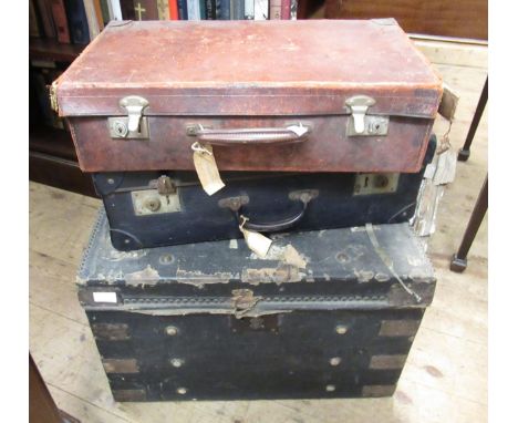 19th Century trunk, together with two suitcases