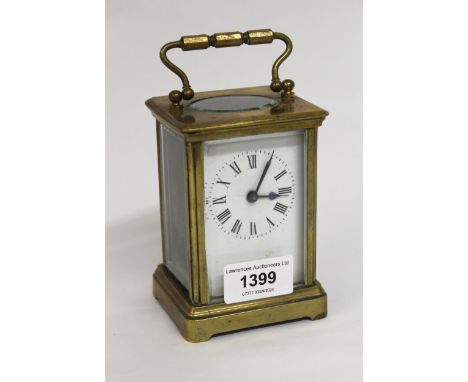 20th Century gilt brass cased carriage clock, the enamel dial with Roman numerals (at fault), maker R &amp; Co, Paris