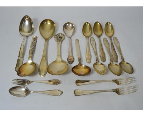 Quantity of various Danish silver (830 mark) serving spoons and other flatware, 66oz t, together with a small quantity of sil