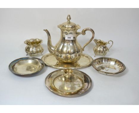 Danish silver (830 mark) coffee service on tray, together with three Danish silver dishes and a napkin ring, 56oz t