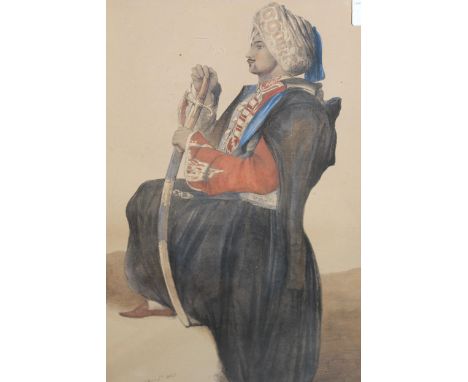 Sir David Wilkie, coloured lithograph, ' The Dragoman of Mr Moore, English Consule at Beirut, 1841 ', and a small black and w