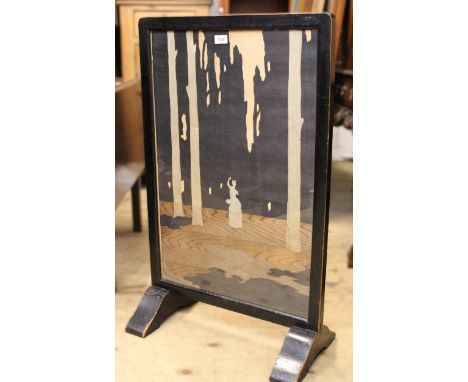 Rowley Gallery fire screen designed by William Chase, circa 1920, ' Pan on a Plinth ', bearing label verso, 57cm wide x 92cm 