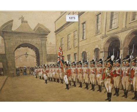 Richard Simkin, watercolour, ' The Royal Irish Fusiliers at Dublin Castle ', 36 x 54cm, gilt framedSome light foxing in place