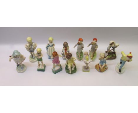 Collection of thirteen various Royal Worcester porcelain figures of children from different Days of the Week series