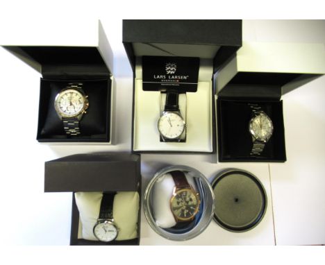 Five boxed gentleman's wristwatches by Seiko, Rotary, Lars Larsen and BeringAll are currently running