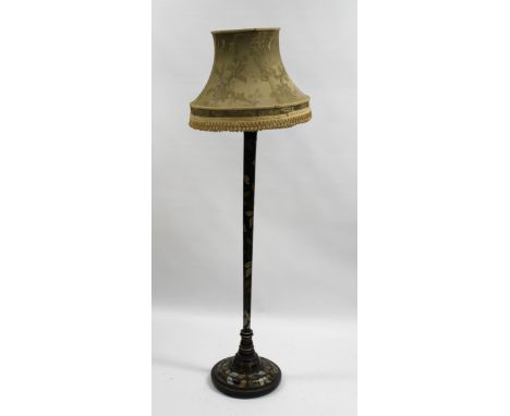 Black lacquer floral decorated lamp standard