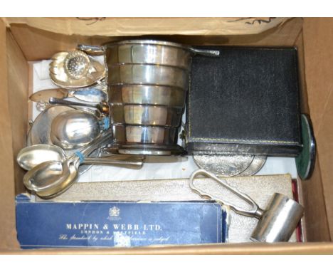 Art Deco silver plated ice bucket, quantity of various plated flatware and sundriesIce bucket in good condition