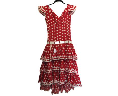 Vintage Spanish flamenco style dress (no labels) and a three quarter length sleeved dress with taffeta skirt and three variou