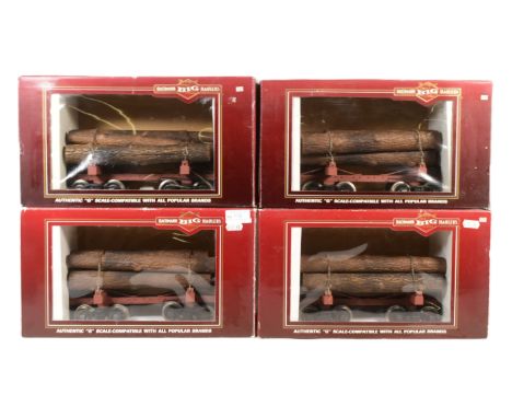 Model Railway – Bachmann 'Big Haulers' model 98490 skeleton log cars with logs – four original boxed Bachmann made model rail