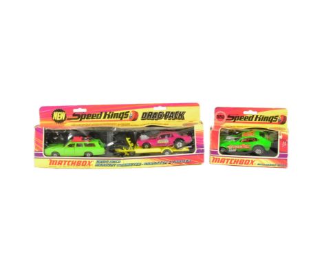 Diecast - x2 boxed Matchbox Speed Kings diecast models comprising; K-28 Drag Pack Mercury Commuter Dragster &amp; Trailer and