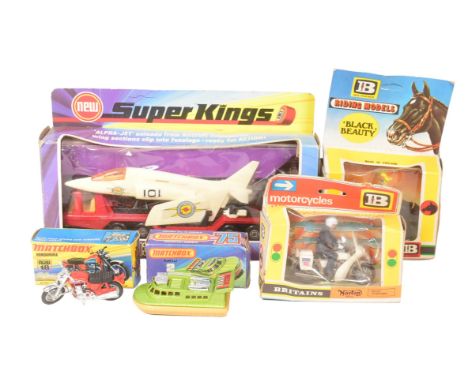 A collection of x3 vintage boxed diecast models comprising Matchbox Super Kings K-13 Aircraft Transporter, Matchbox Superfast