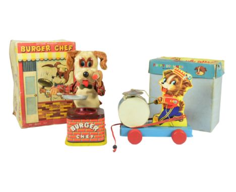 Tinplate Toys - a vintage Japanese ( Amico Toy ) tinplate clockwork / mechanical ' Burger Chef ' together with a Chinese made