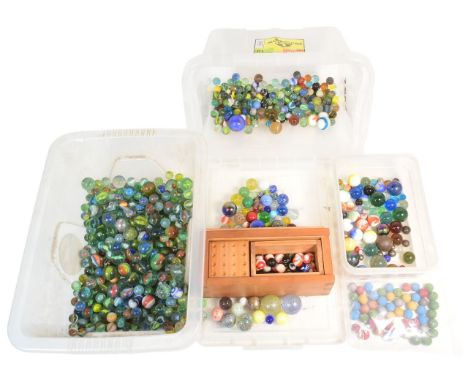 Marbles - an extensive collection of early to mid-20th century glass marbles. Includes onion skin, ribbon, helix, clear glass