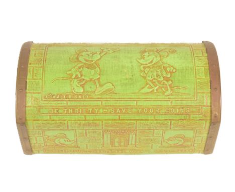 Mickey Mouse - a vintage 1930s Zell Products (USA) Mickey Mouse Treasure Chest money box. Green embossed leather with Mickey 