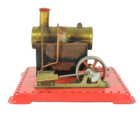 Mamod - a vintage 1970s Mamod made Stationary Steam Engine No. SE2.  Horizontal copper and brass boiler powering an oscillati