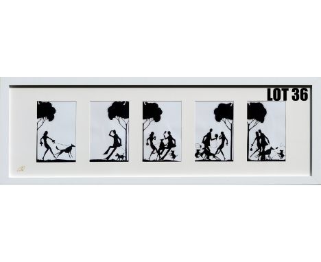 ‘The Kiss’ (73 x 25cm) Five Hand Cut Silhouettes – Framed by Bill Roberts - Bill is 78 yrs young, at 11 he won a scholarship 