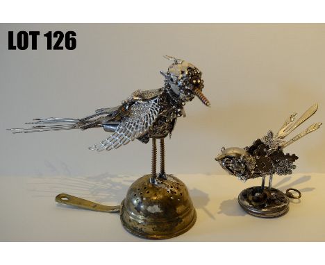 ‘Peter & Paul’ A unique set of handmade & crafted metal birds by Donna Bramall – large bird approx. 22.5x18cm; the smaller bi