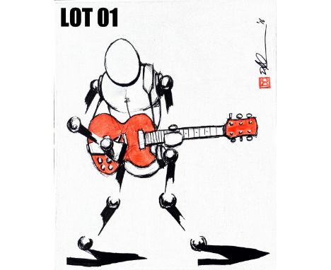 Guitarist (50x60cm) on canvas by Cyrano Denn  (an anagram of Danny Crone) 1 of 3 lots  - a North Liverpool based artist who u