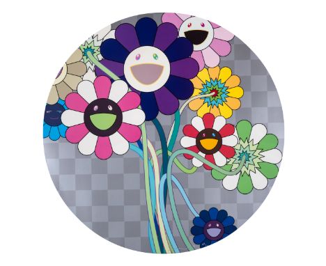 Takashi Murakami (b.1962)Purple Flowers in a BouquetOffset lithograph printed in colours, 2010, signed in silver felt-tip pen