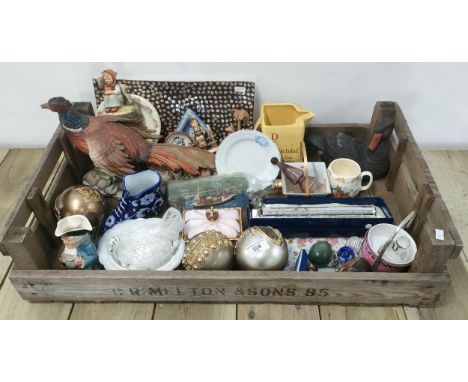 A Large crate of collectables; large pheasant study Hummel figure &amp; other items 