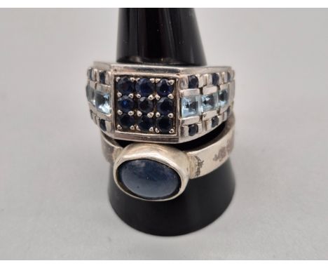 Edinburgh silver and star sapphire stone ring, together with a silver blue sapphire &amp; sky blue topaz gents ring. [Ring si