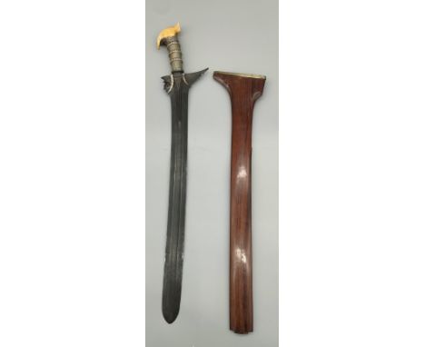Extremely Fine 19th century Philippine Sulu Moro KRIS Sword. Bone, silver and metal work handle, Silver, brass and steel desi
