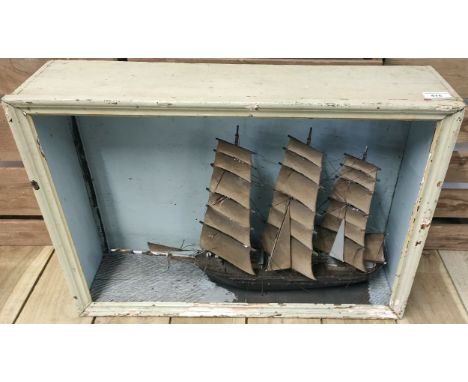 Large Antique galleon model within a wooden display case. [47x66x17cm] 