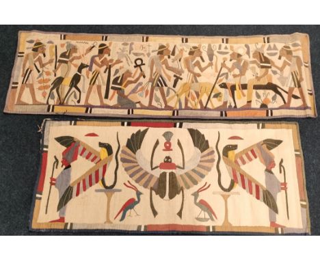 Two Egyptian 1920/30s tapestry panels with ancient Egyptian motifs [139x43cm] 