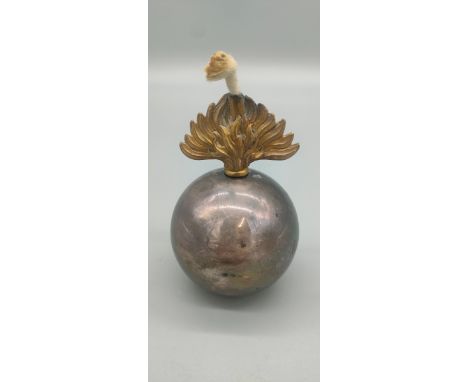 Antique silver military table lighter in the form of a grenade. Hallmarked to silver gilt area. [9cm high] 