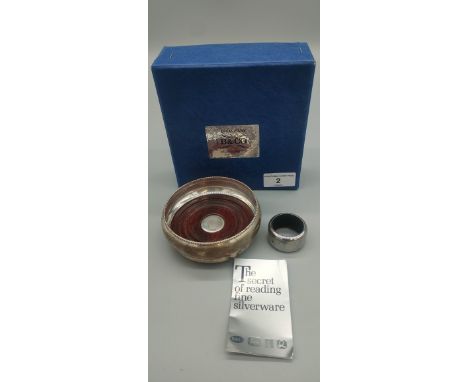 Birmingham silver wine bottle coaster produced by Broadway Silversmiths. Comes with box &amp; leaflet. [10.5cm diameter] 
