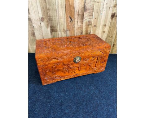 Vintage highly detailed hand carved Camphor wood chest. [50x101x51cm] 