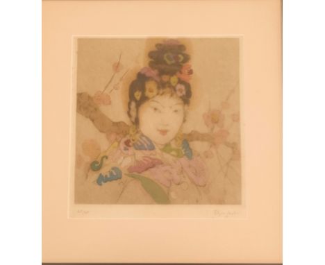 Elyse Lord coloured etching “Spring woman portrait [25/75] [37x39cm] 