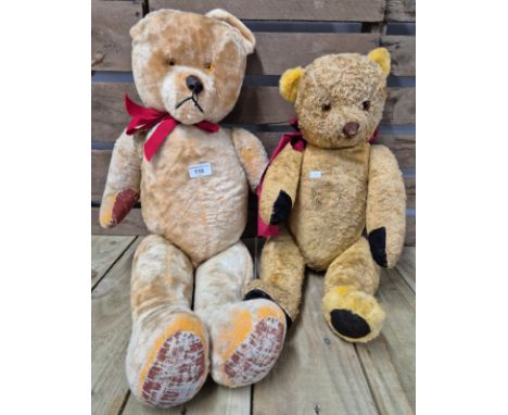 Two antique/ vintage straw filled growler teddy  bears with movable limbs. 