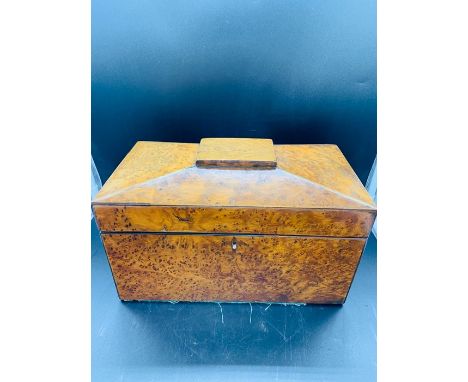 A George III Burr yew sarcophagus tea caddy 